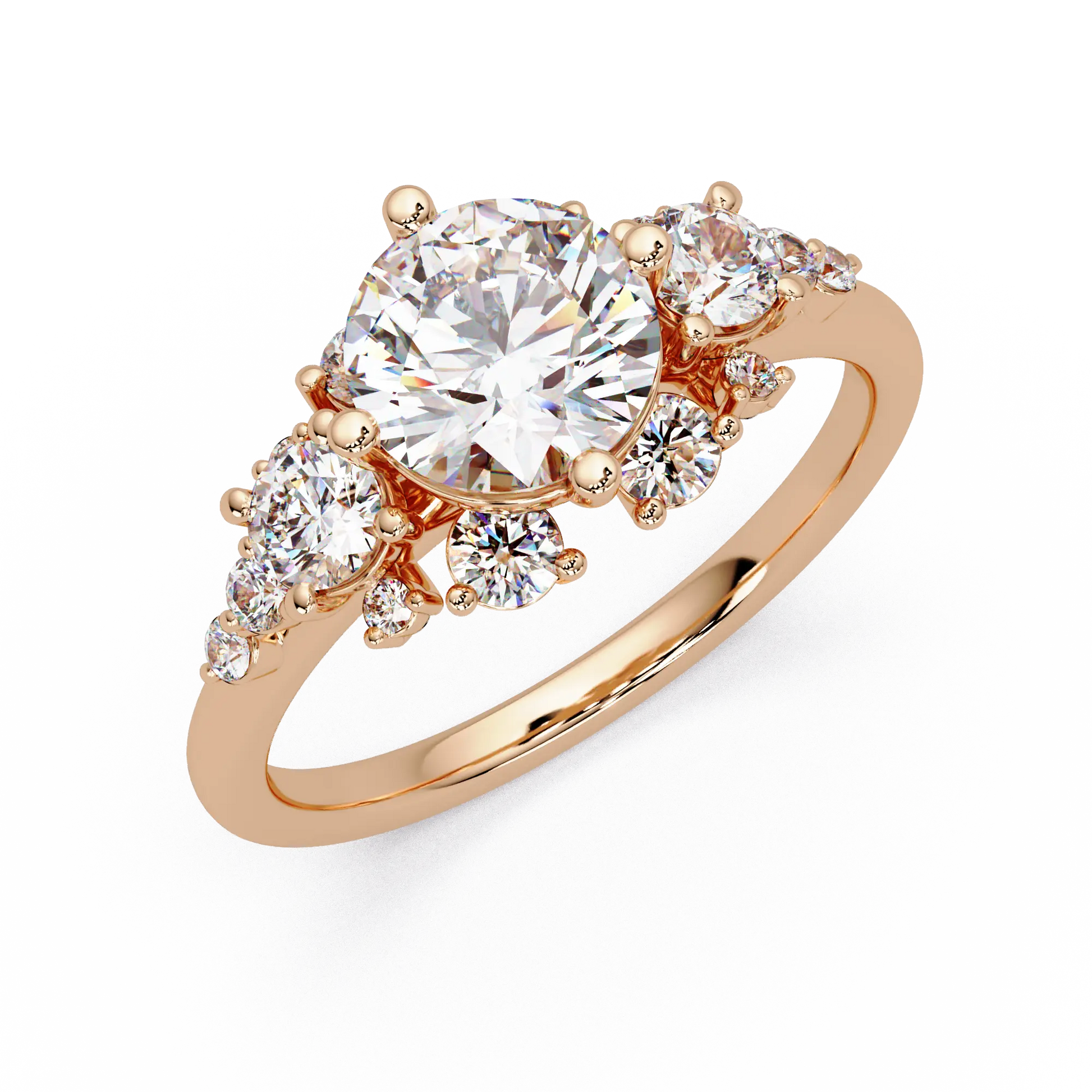Round Cut Lab Grown Diamond Cluster Engagement Ring