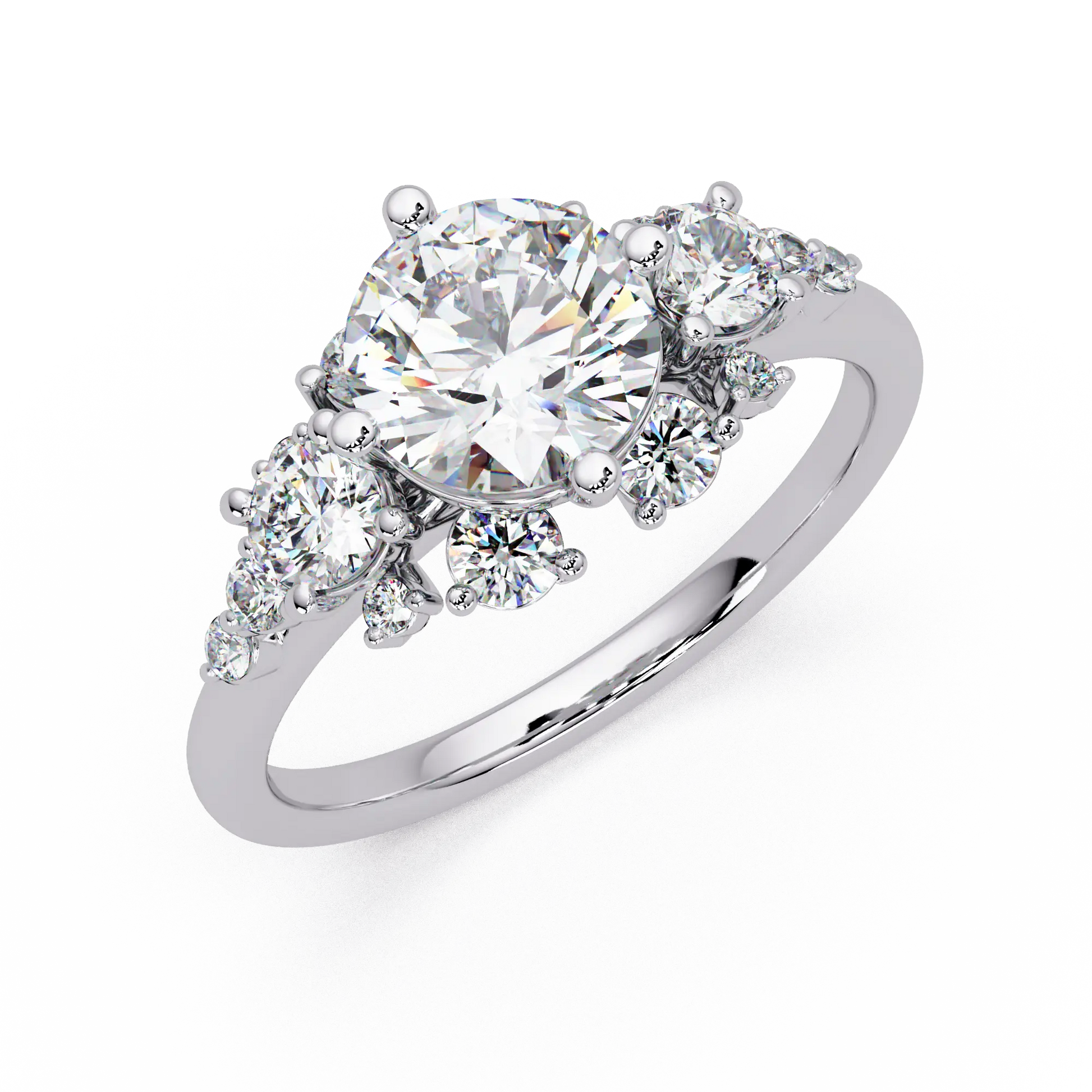 Round Cut Lab Grown Diamond Cluster Engagement Ring