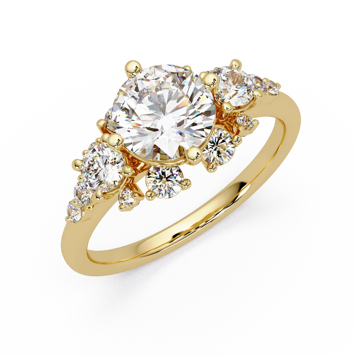 Round Cut Lab Grown Diamond Cluster Engagement Ring
