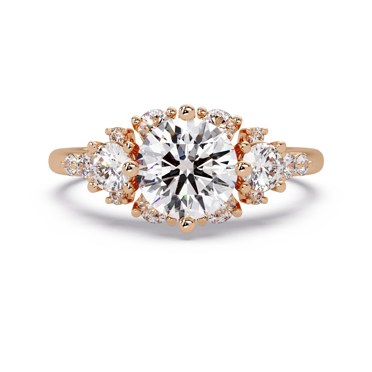 Round Cut Lab Grown Diamond Cluster Engagement Ring