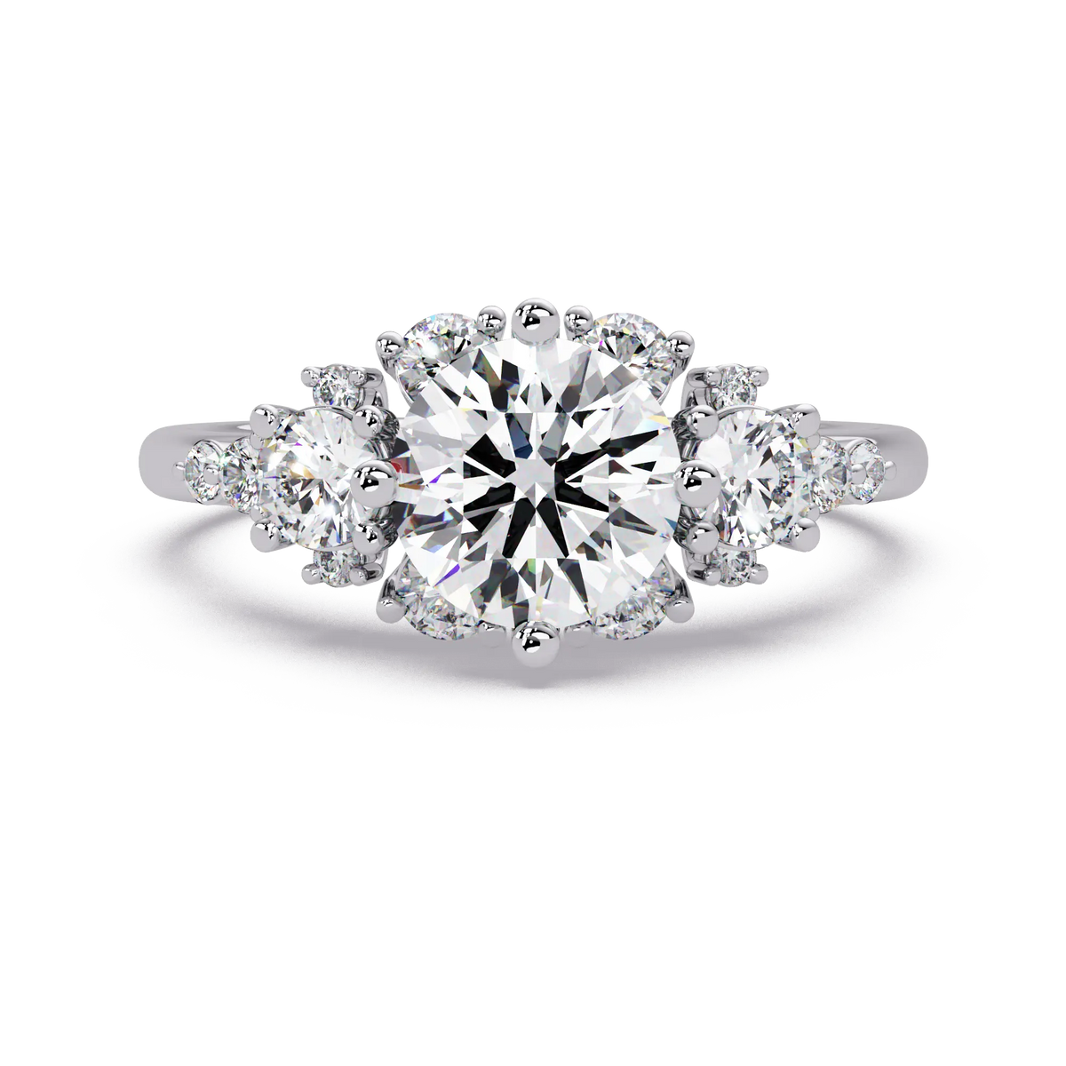 Round Cut Lab Grown Diamond Cluster Engagement Ring