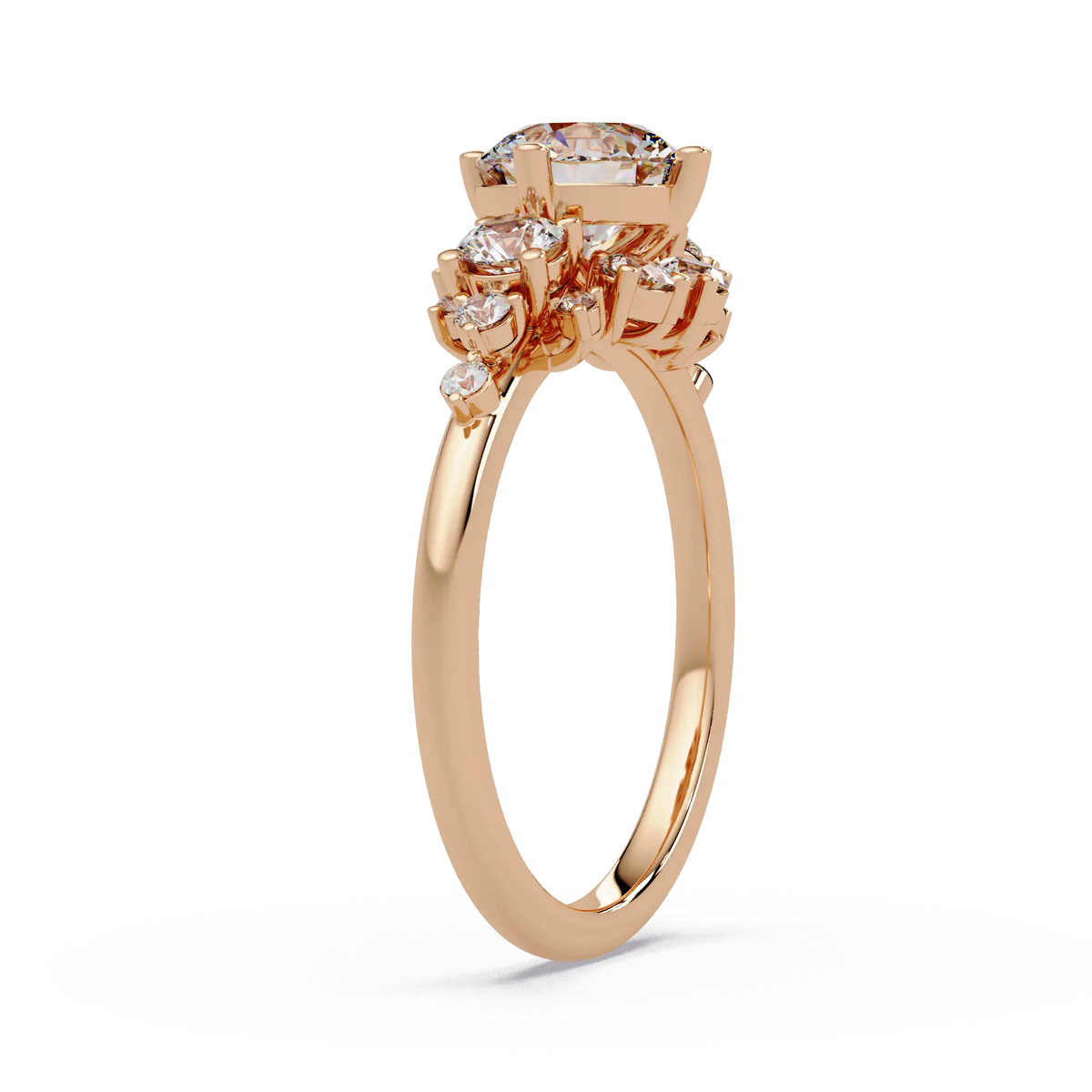 Round Cut Lab Grown Diamond Cluster Engagement Ring