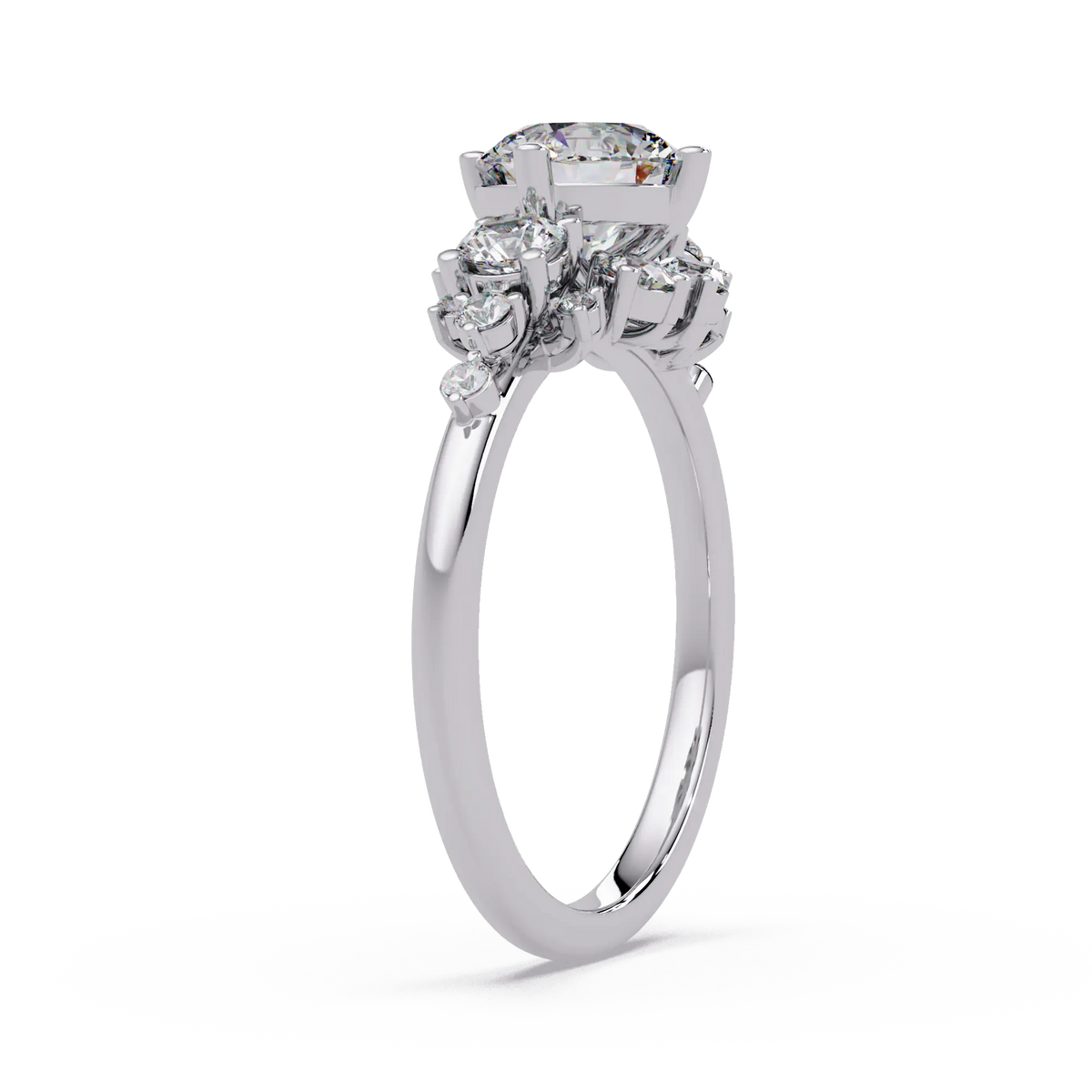 Round Cut Lab Grown Diamond Cluster Engagement Ring