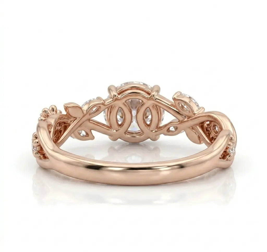 Round Moissanite Nature Inspired Bridal Set – Floral Vine Engagement Ring & Matching Wedding Band
