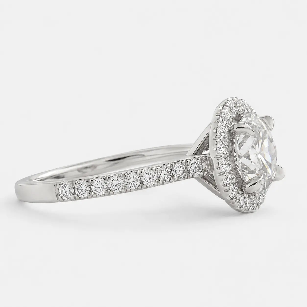 Round Brilliant Moissanite Halo Engagement Ring with Diamond Accents