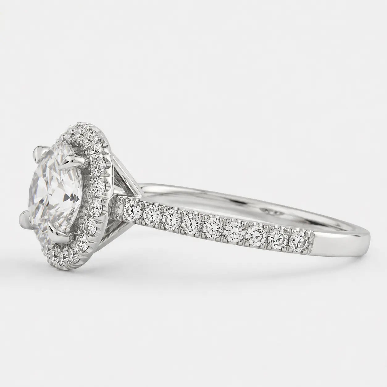 Round Brilliant Moissanite Halo Engagement Ring with Diamond Accents