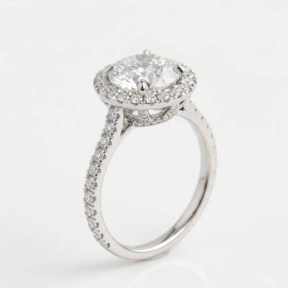 Round Brilliant Moissanite Halo Engagement Ring with Diamond Accents