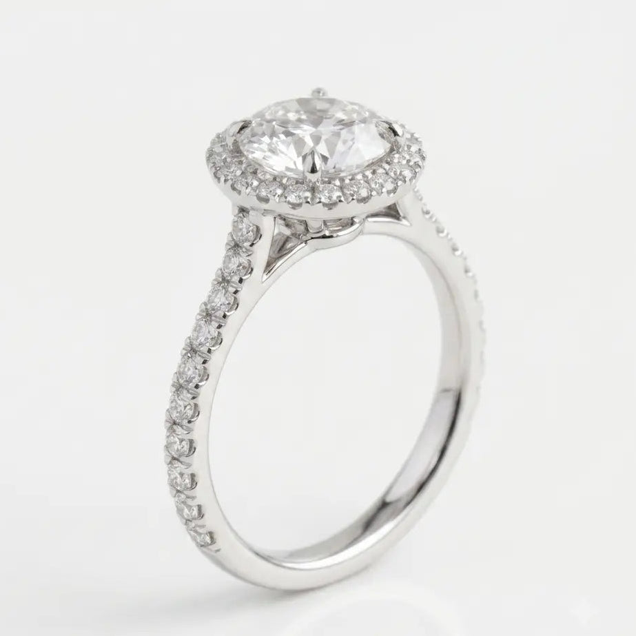 Round Brilliant Moissanite Halo Engagement Ring with Diamond Accents