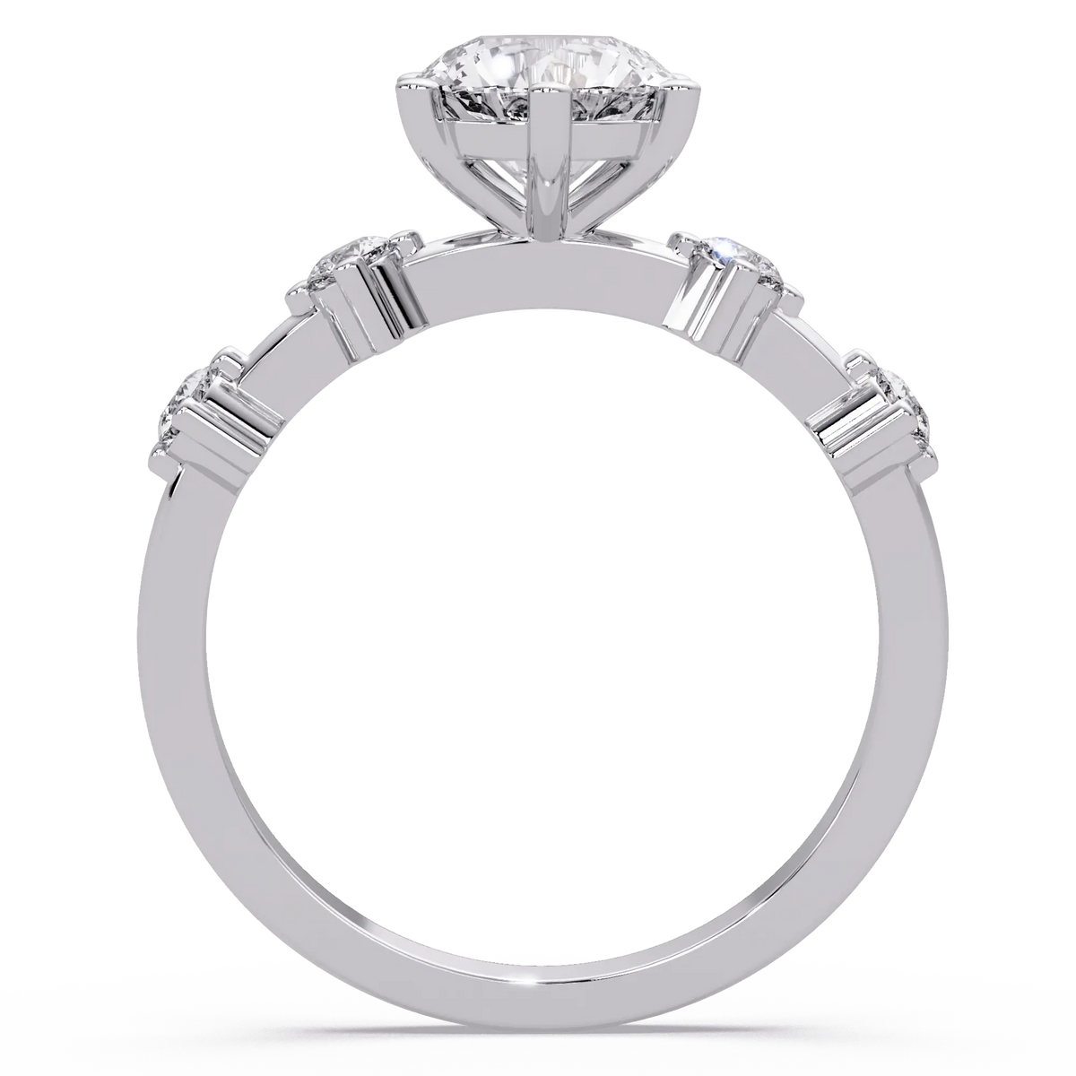 Round Cut Lab Grown Diamond Engagement Ring with Accent Diamonds