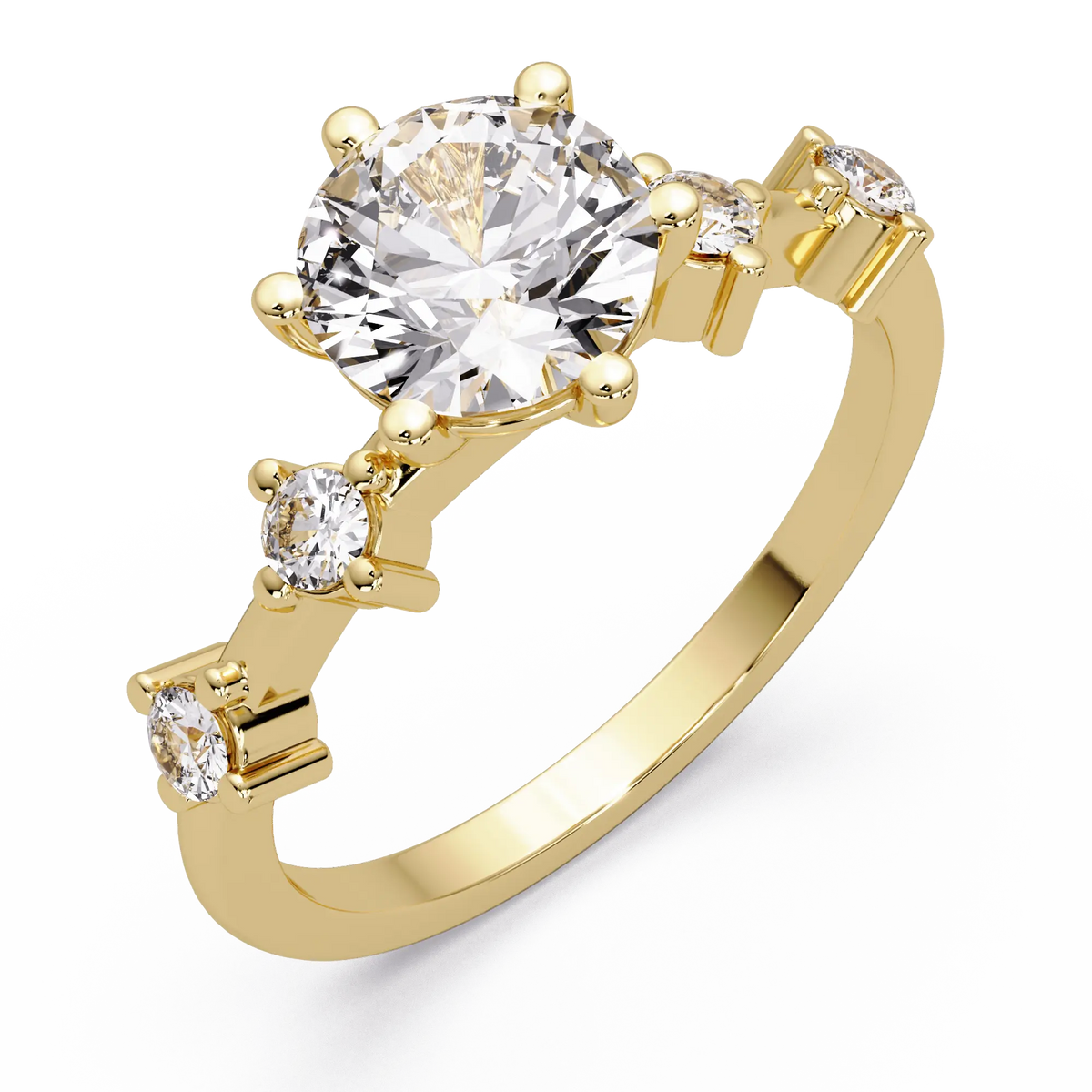Round Cut Lab Grown Diamond Engagement Ring with Accent Diamonds