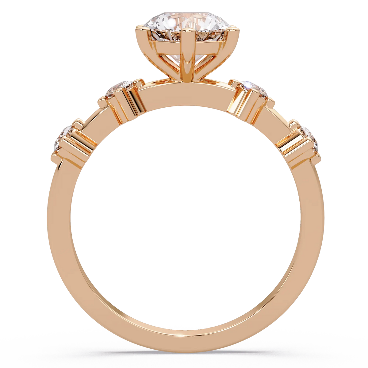 Round Cut Lab Grown Diamond Engagement Ring with Accent Diamonds