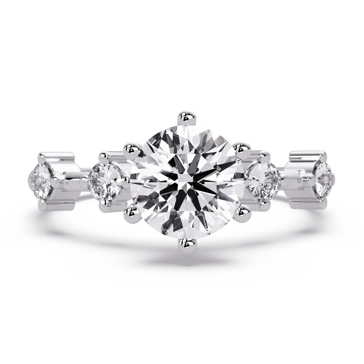 Round Cut Lab Grown Diamond Engagement Ring with Accent Diamonds