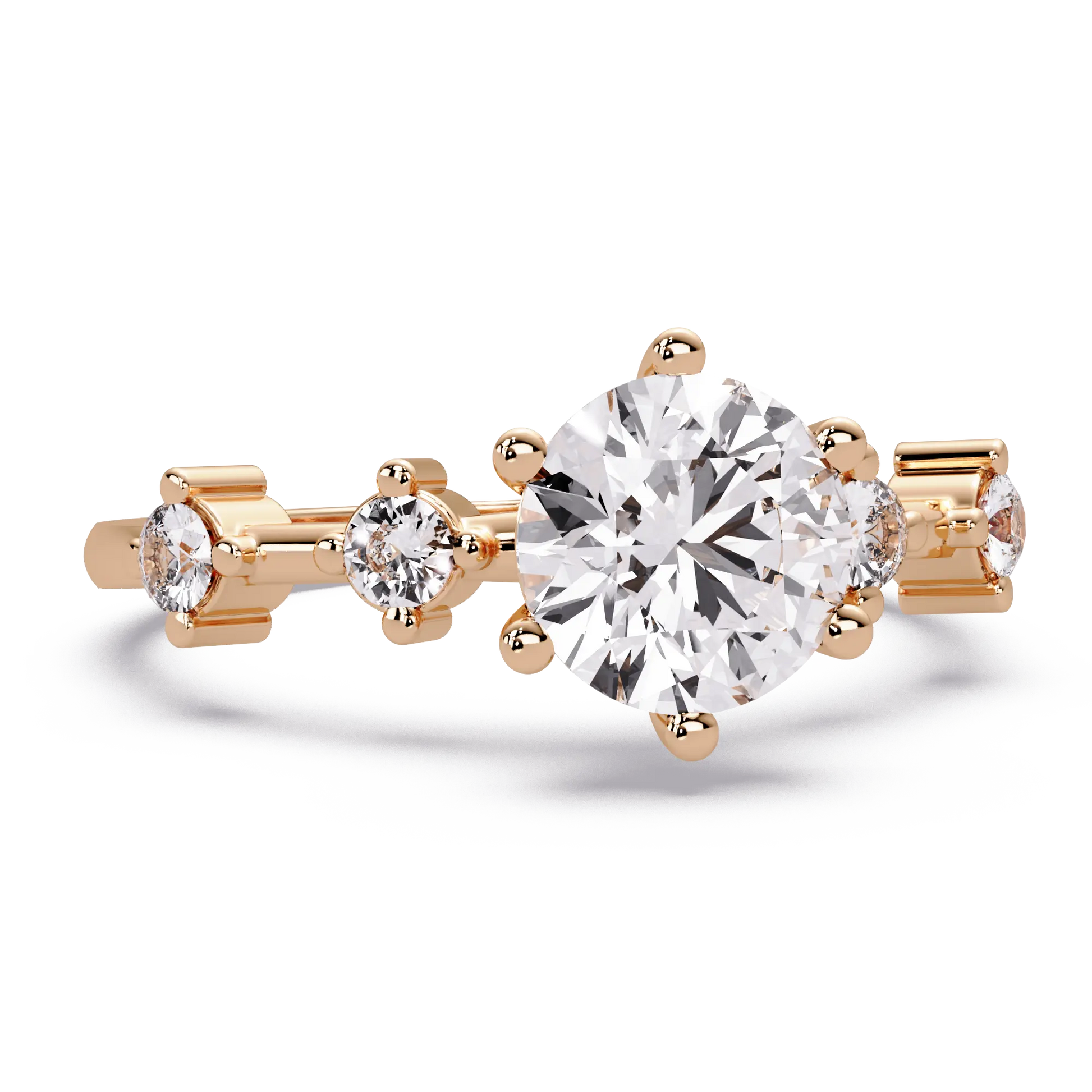 Round Cut Lab Grown Diamond Engagement Ring with Accent Diamonds