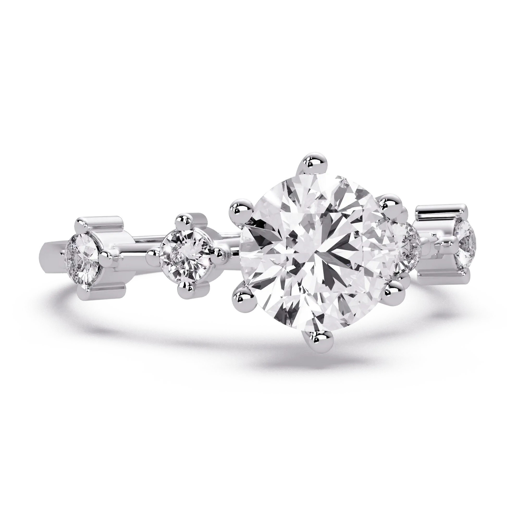 Round Cut Lab Grown Diamond Engagement Ring with Accent Diamonds