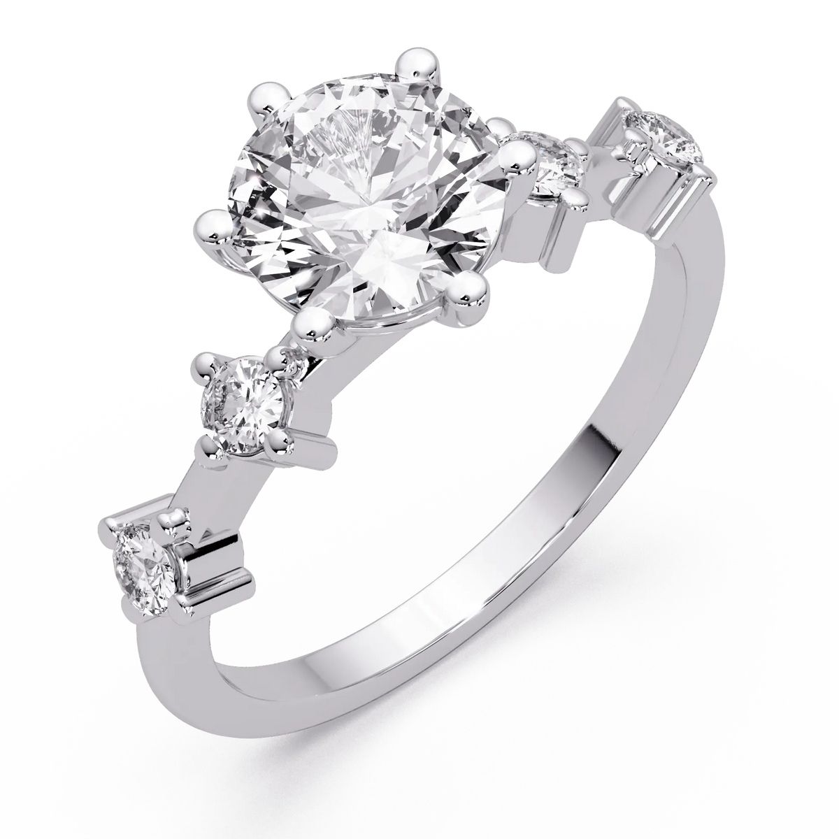 Round Cut Lab Grown Diamond Engagement Ring with Accent Diamonds
