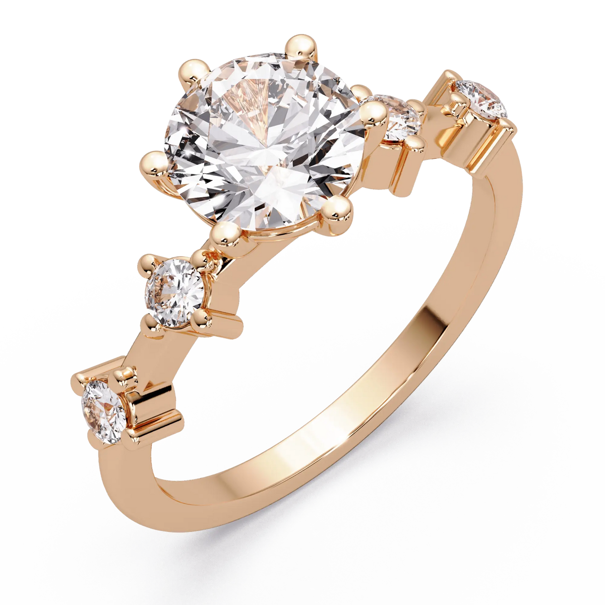 Round Cut Lab Grown Diamond Engagement Ring with Accent Diamonds