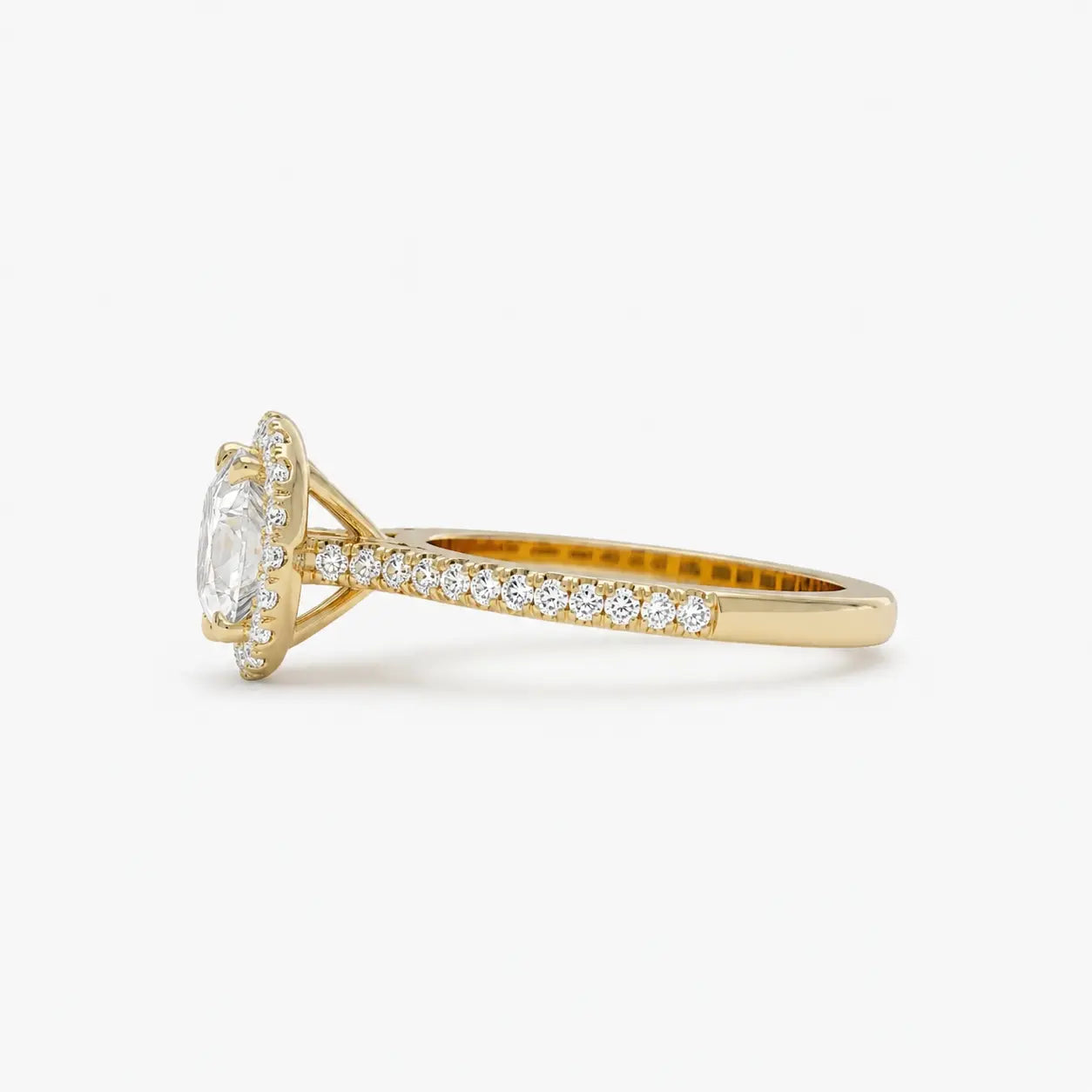 Round Cut Moissanite Halo Engagement Ring with Pavé Band  Classic Brilliant Halo Promise Ring