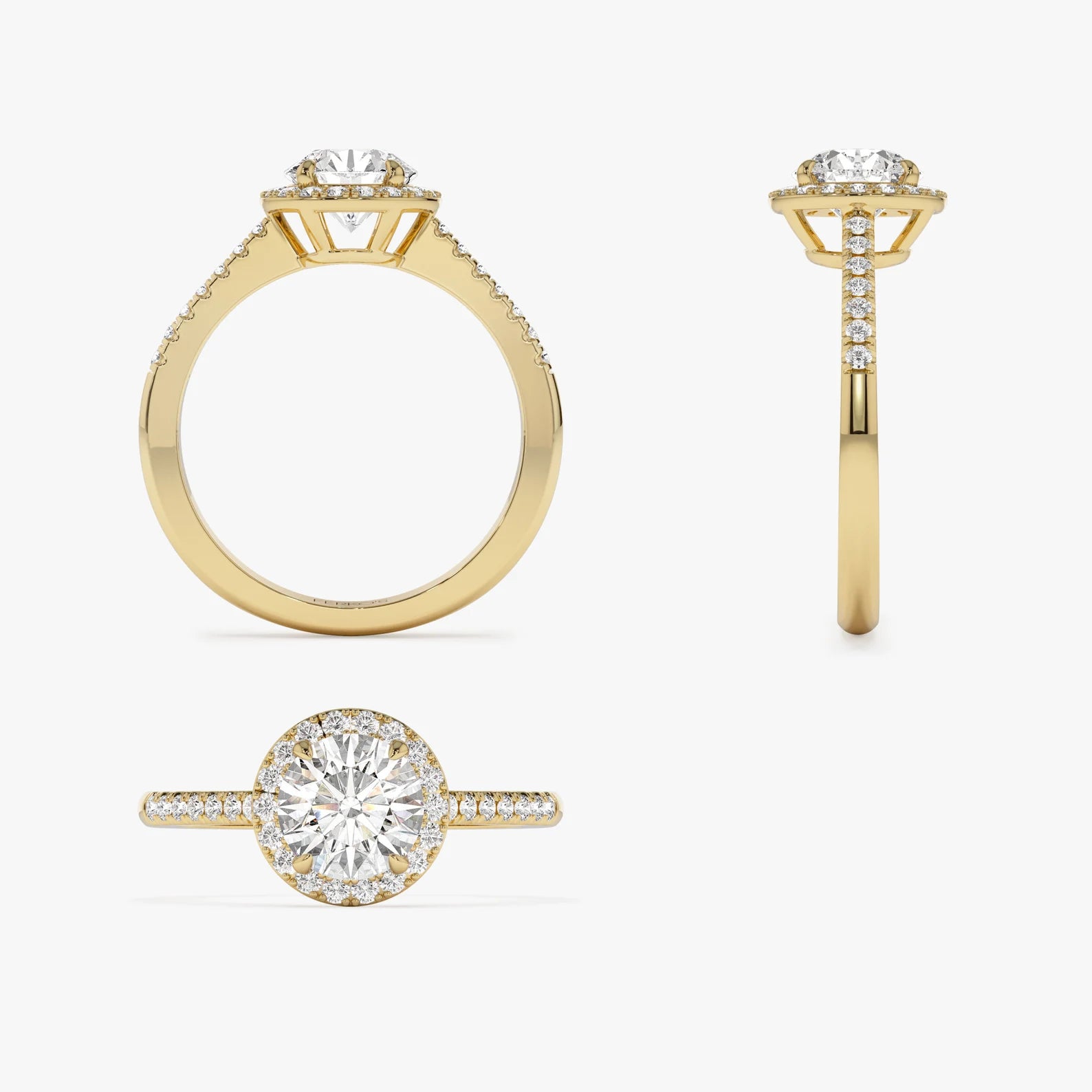 Round Cut Moissanite Halo Engagement Ring with Pavé Band  Classic Brilliant Halo Promise Ring