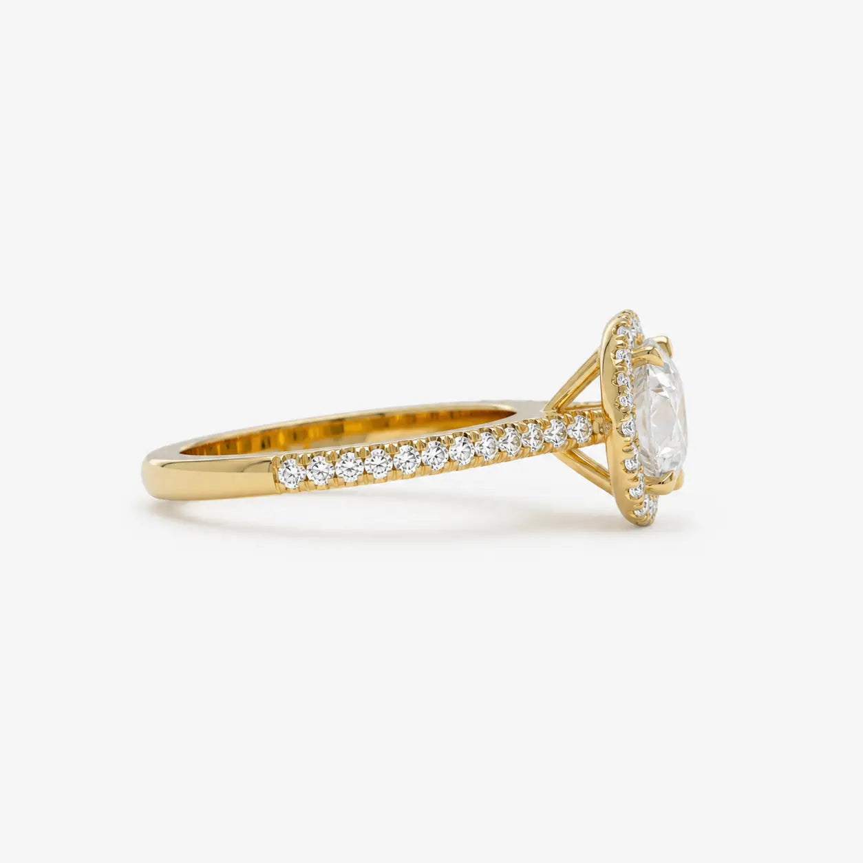 Round Cut Moissanite Halo Engagement Ring with Pavé Band  Classic Brilliant Halo Promise Ring