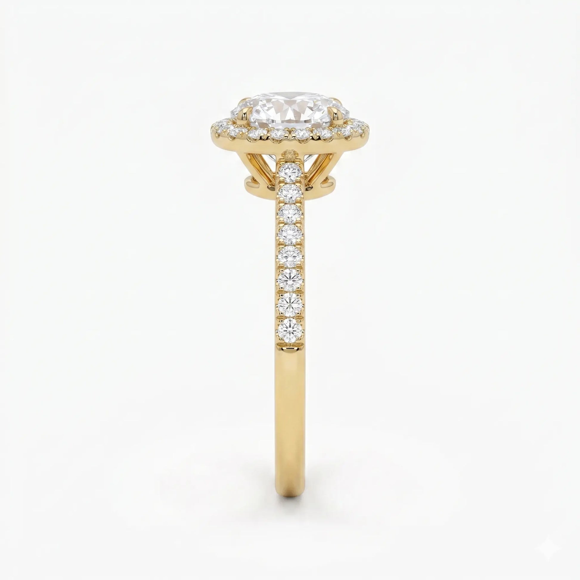 Round Cut Moissanite Halo Engagement Ring with Pavé Band  Classic Brilliant Halo Promise Ring