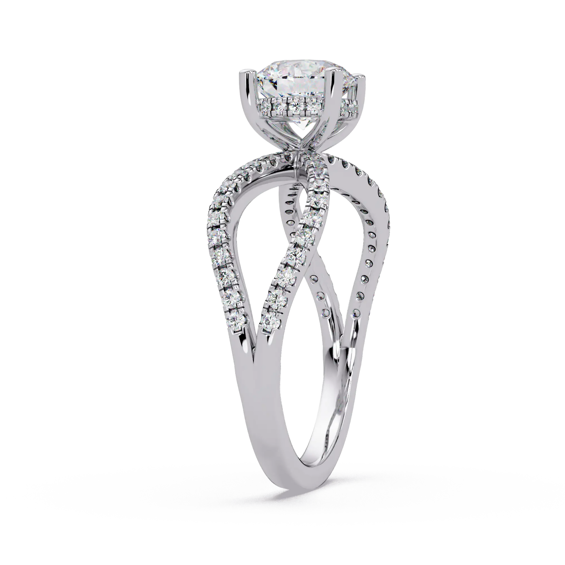 Round Diamond Engagement Ring Double Infinity Pavé Split Shank Ring