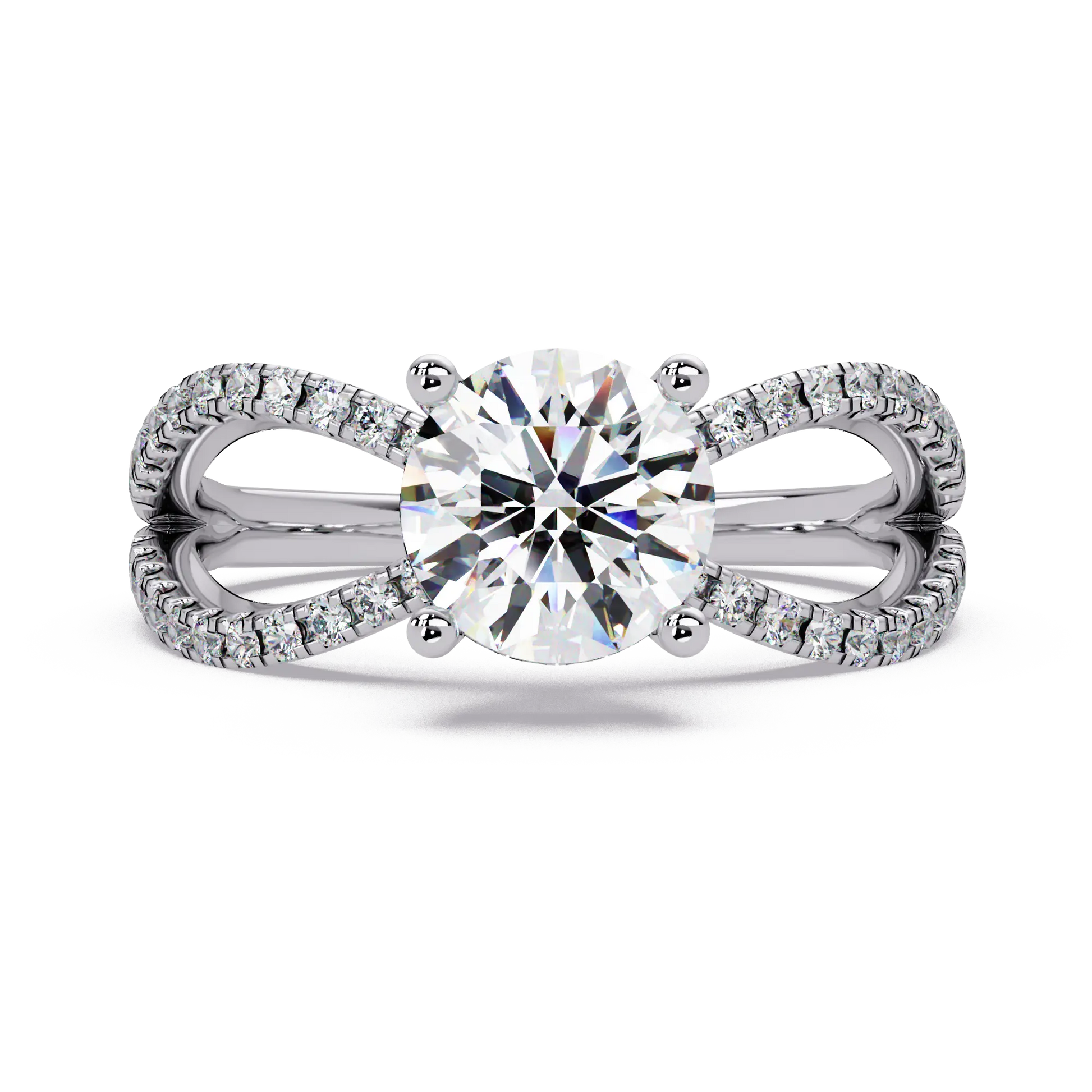 Round Diamond Engagement Ring Double Infinity Pavé Split Shank Ring