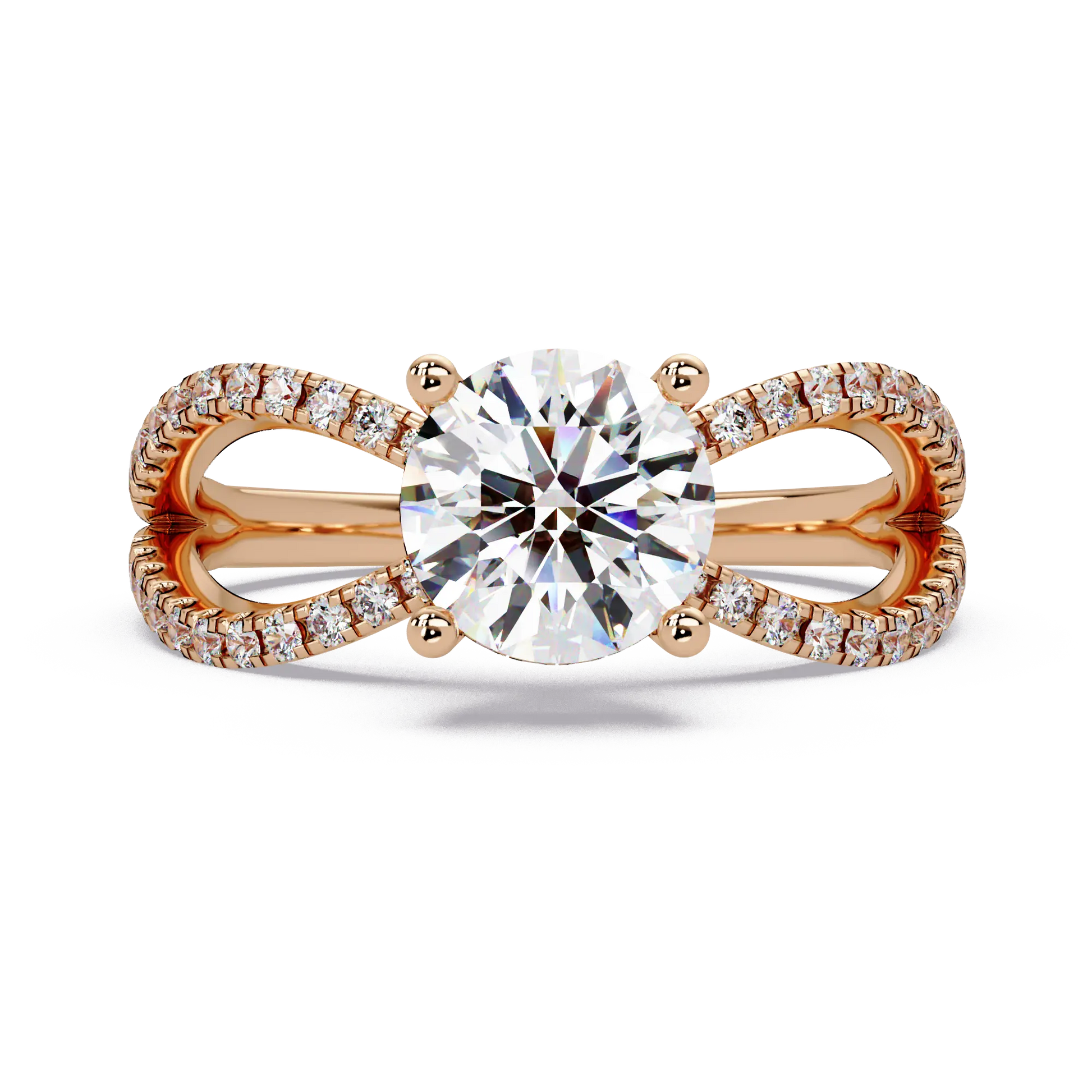 Round Diamond Engagement Ring Double Infinity Pavé Split Shank Ring