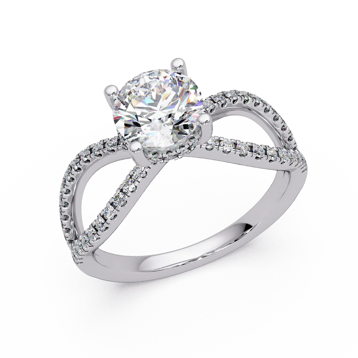 Round Diamond Engagement Ring Double Infinity Pavé Split Shank Ring