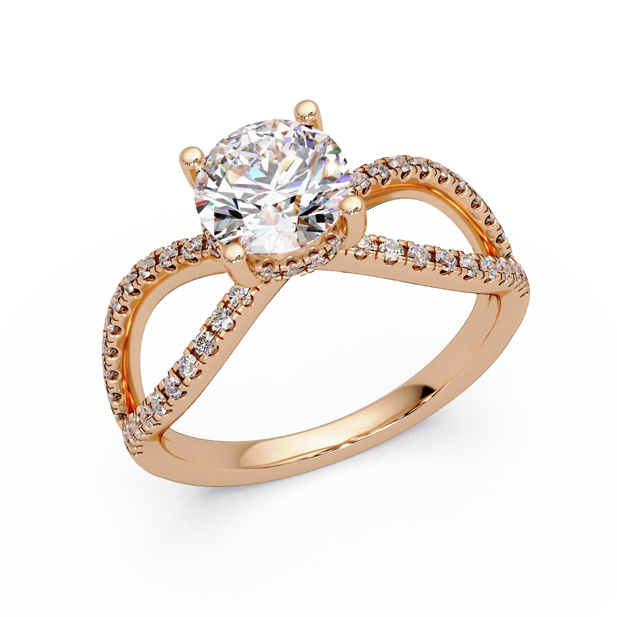 Round Diamond Engagement Ring Double Infinity Pavé Split Shank Ring