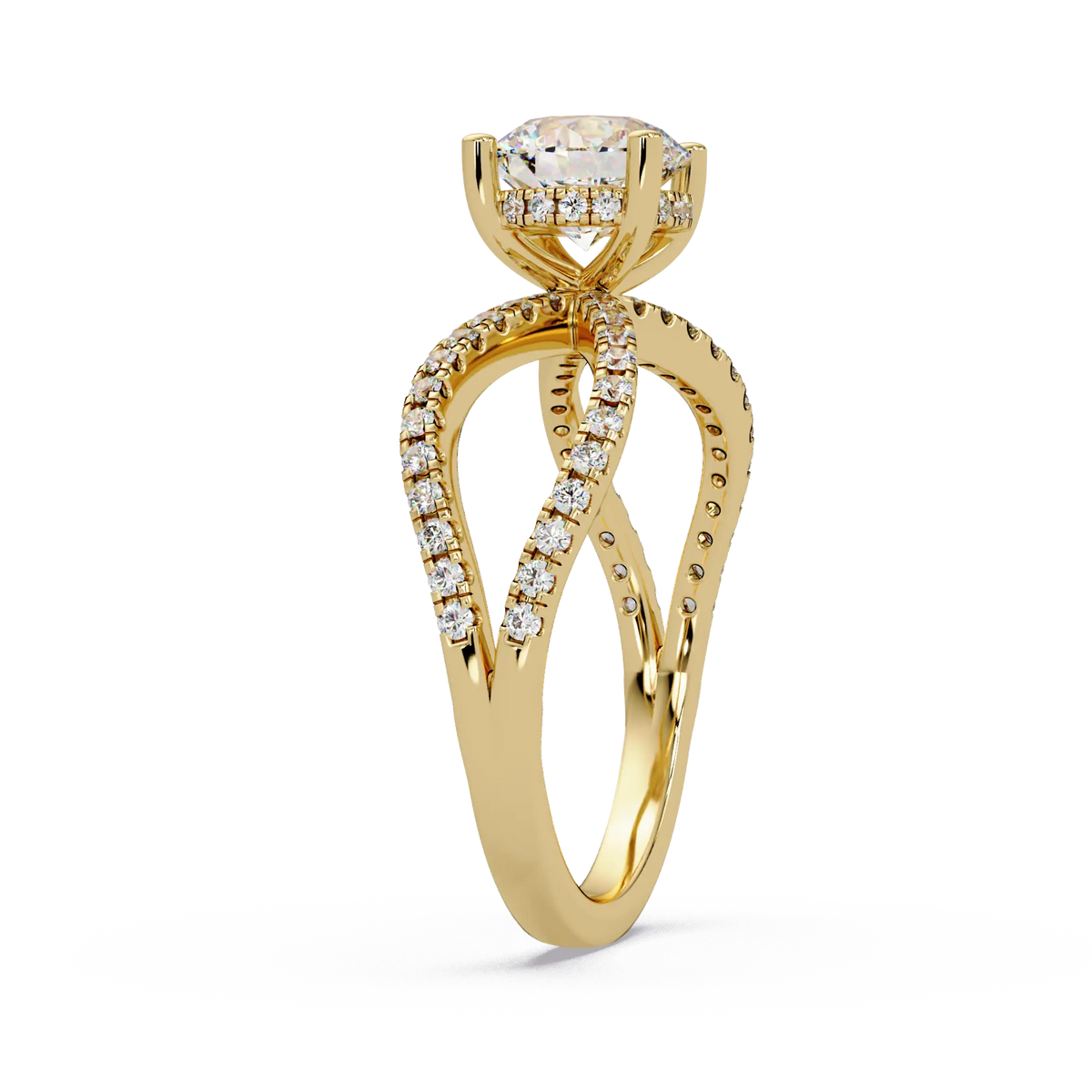 Round Diamond Engagement Ring Double Infinity Pavé Split Shank Ring
