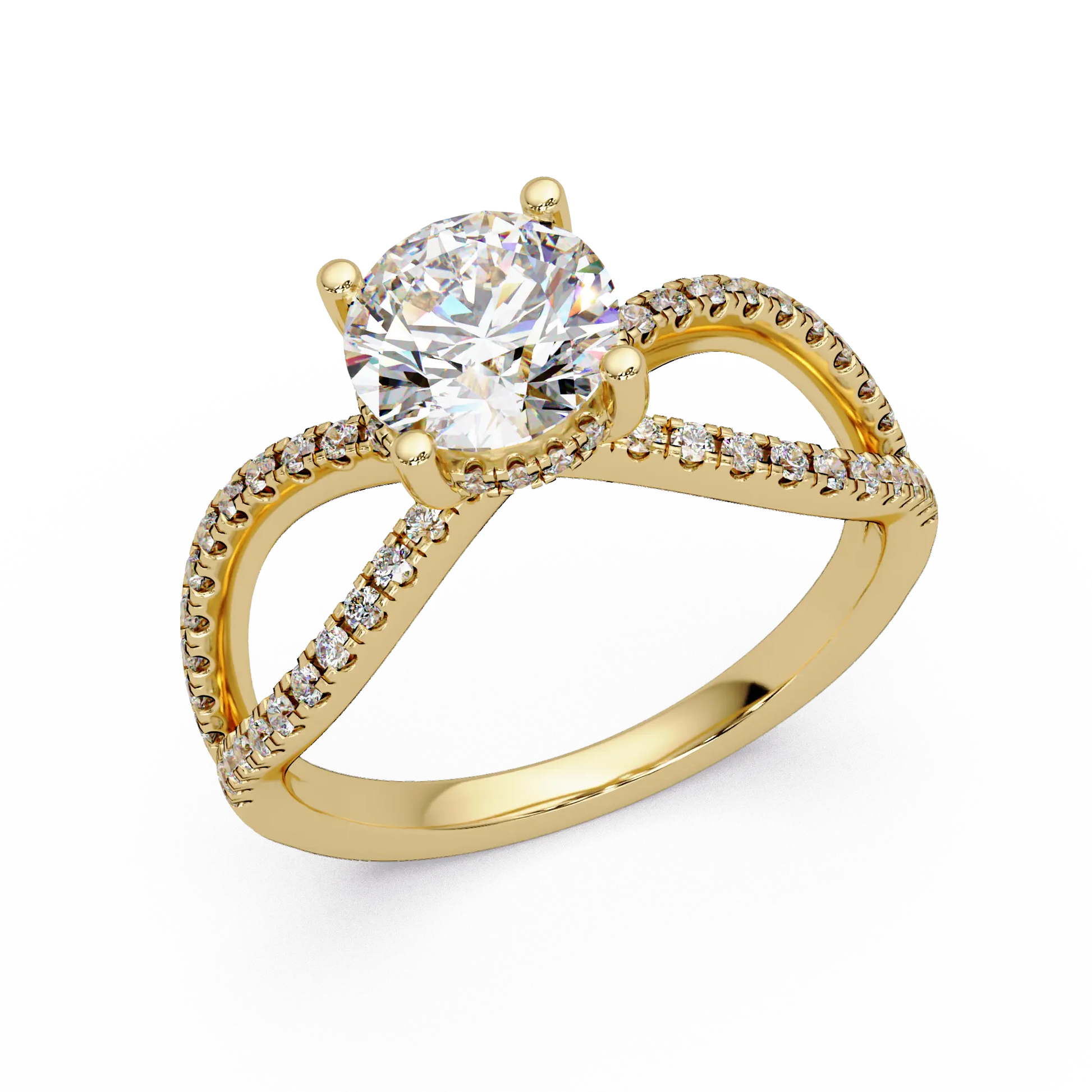 Round Diamond Engagement Ring Double Infinity Pavé Split Shank Ring
