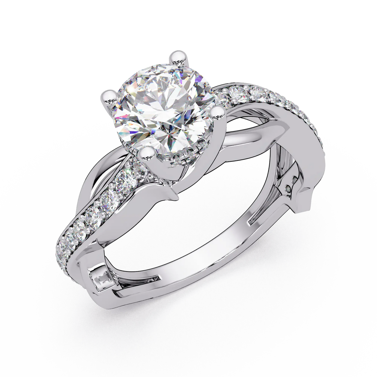Round Diamond Engagement Ring - Twisted Infinity Pavé Gold Ring
