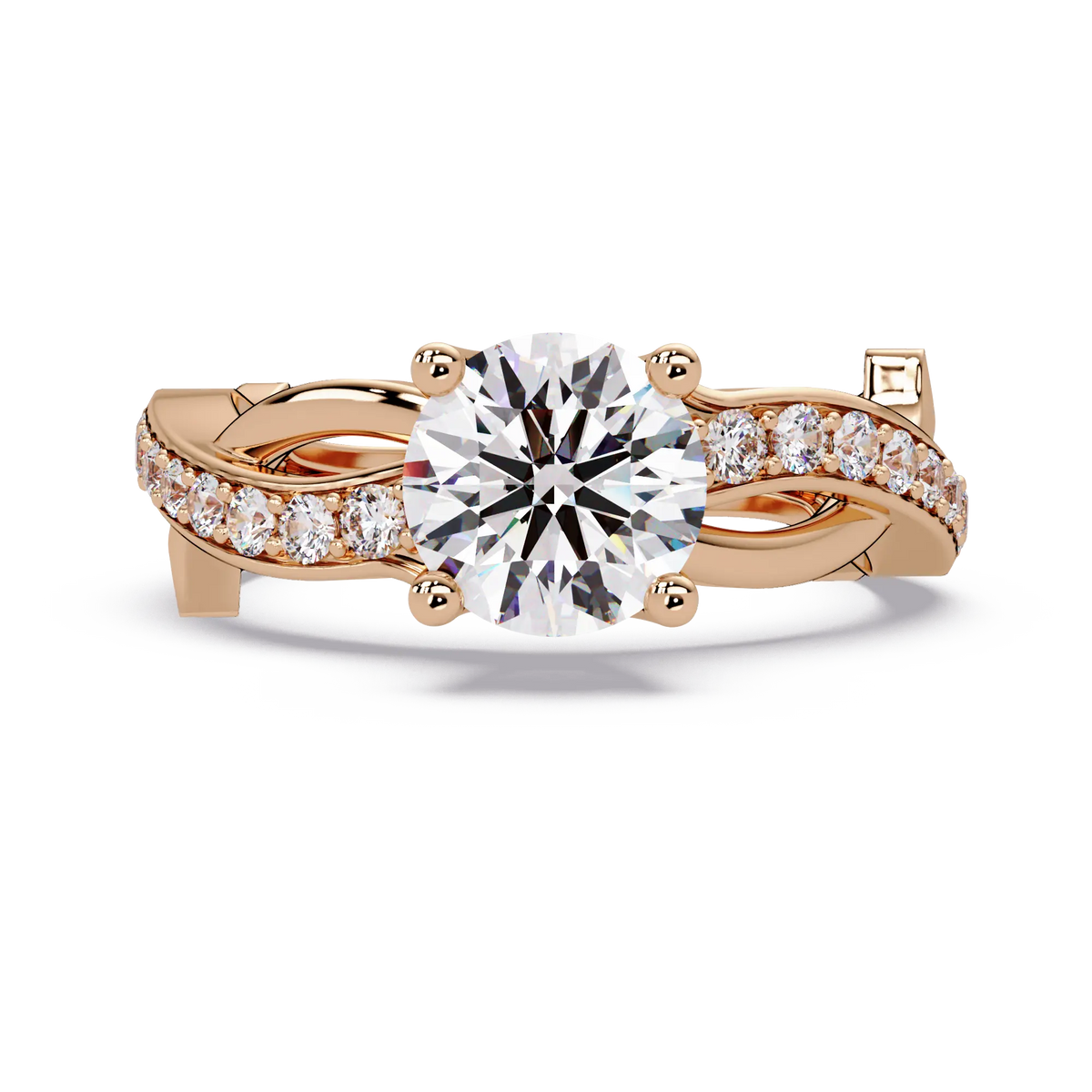Round Diamond Engagement Ring - Twisted Infinity Pavé Gold Ring
