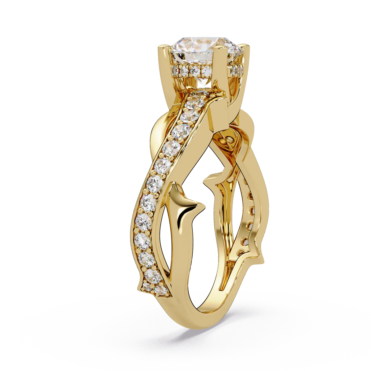 Round Diamond Engagement Ring - Twisted Infinity Pavé Gold Ring