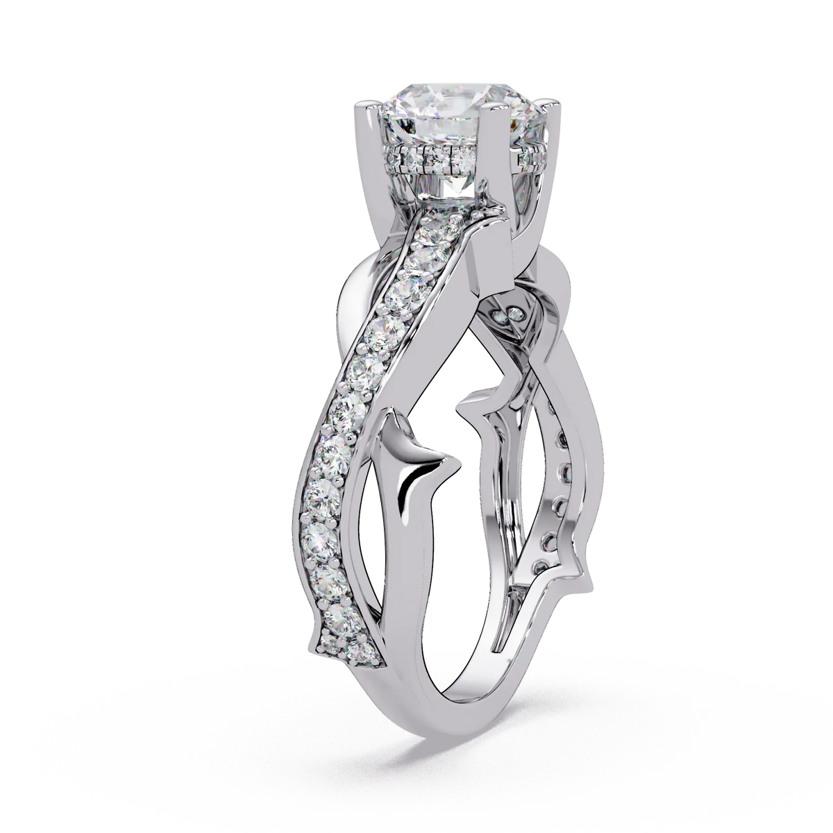 Round Diamond Engagement Ring - Twisted Infinity Pavé Gold Ring