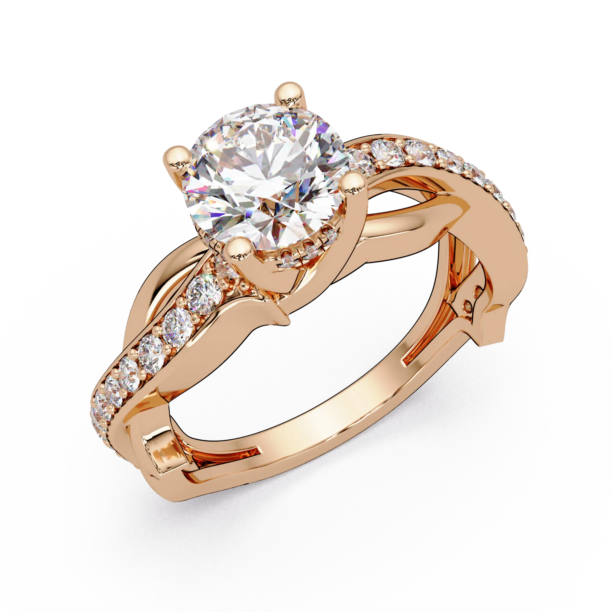 Round Diamond Engagement Ring - Twisted Infinity Pavé Gold Ring