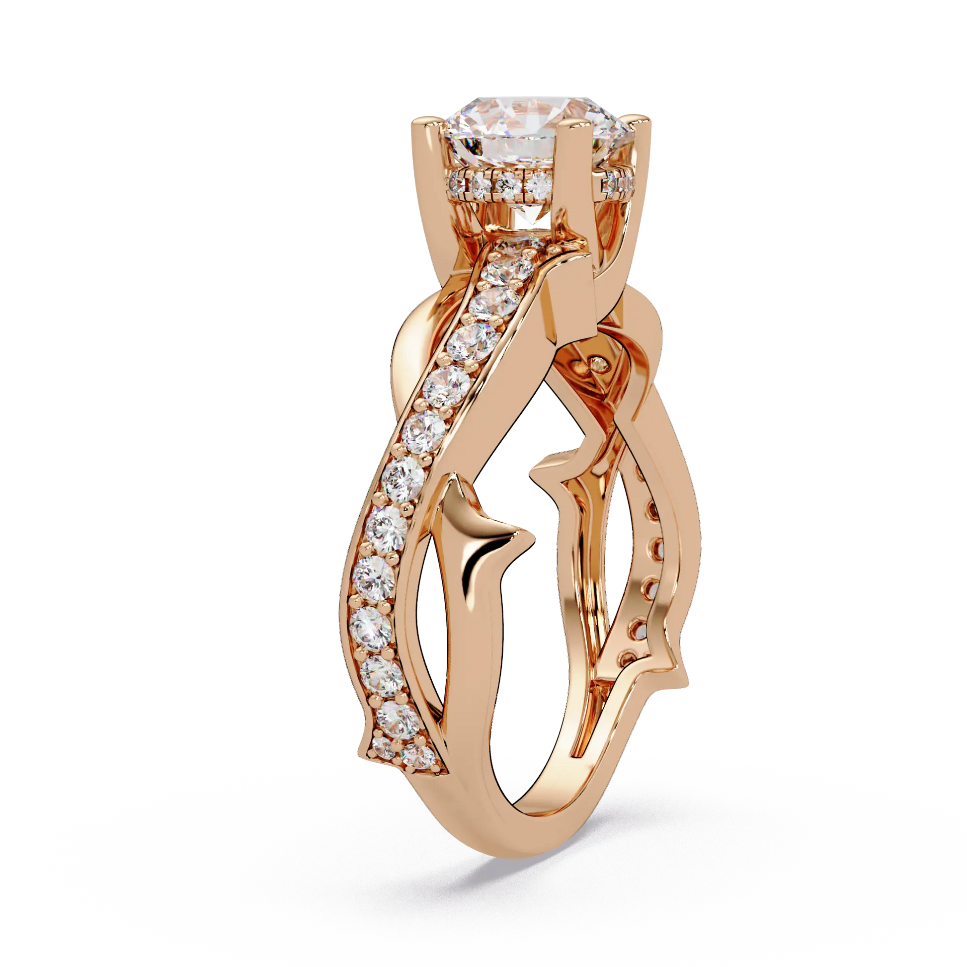 Round Diamond Engagement Ring - Twisted Infinity Pavé Gold Ring
