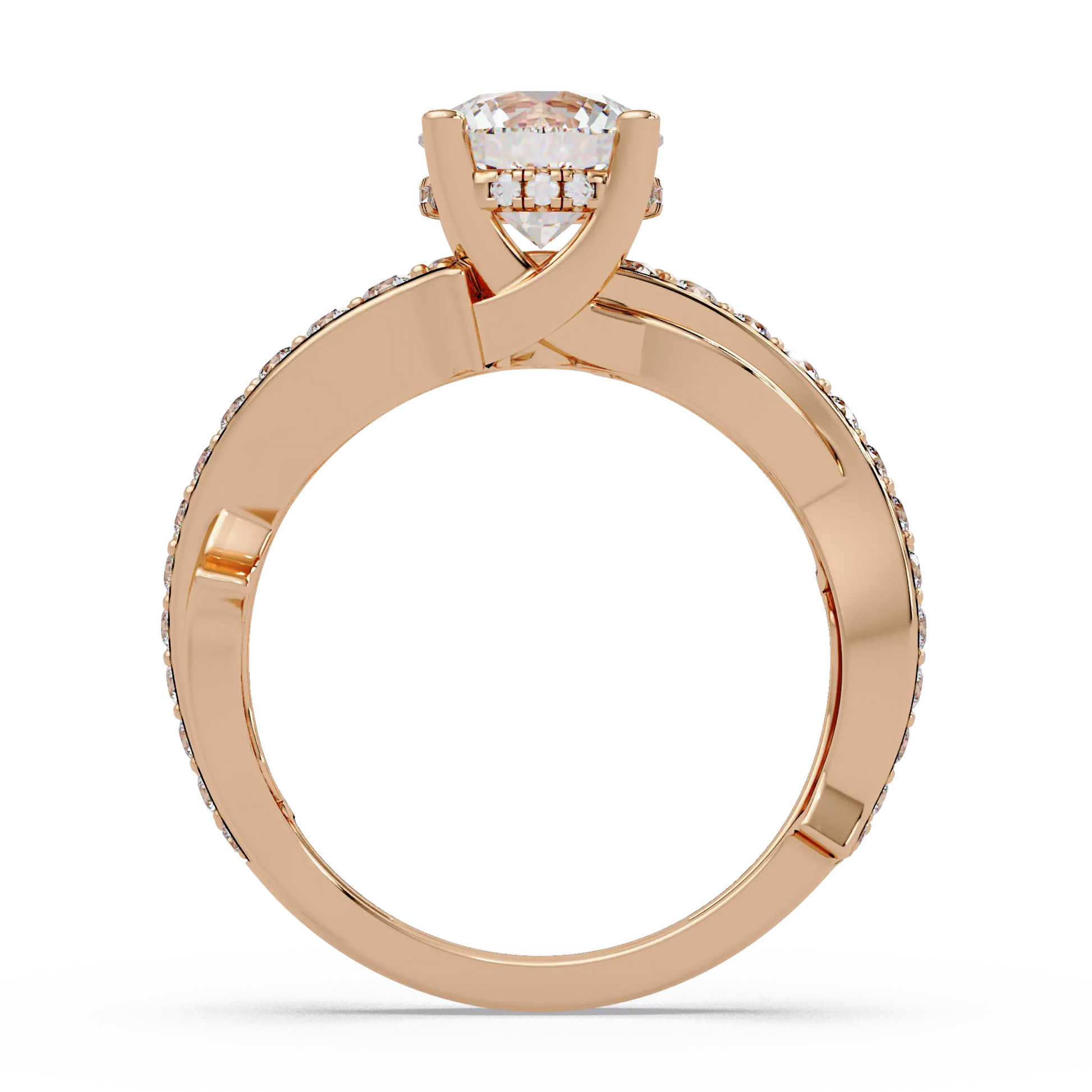 Round Diamond Engagement Ring - Twisted Infinity Pavé Gold Ring