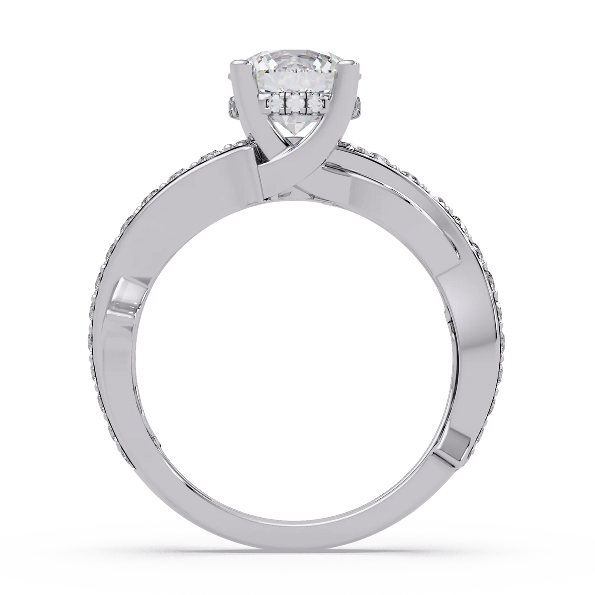 Round Diamond Engagement Ring - Twisted Infinity Pavé Gold Ring