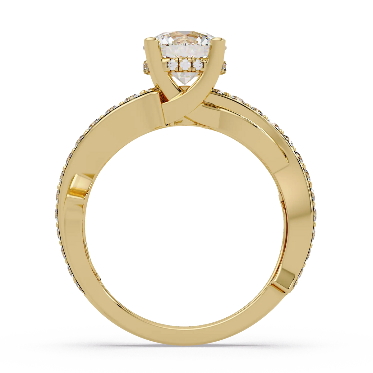 Round Diamond Engagement Ring - Twisted Infinity Pavé Gold Ring