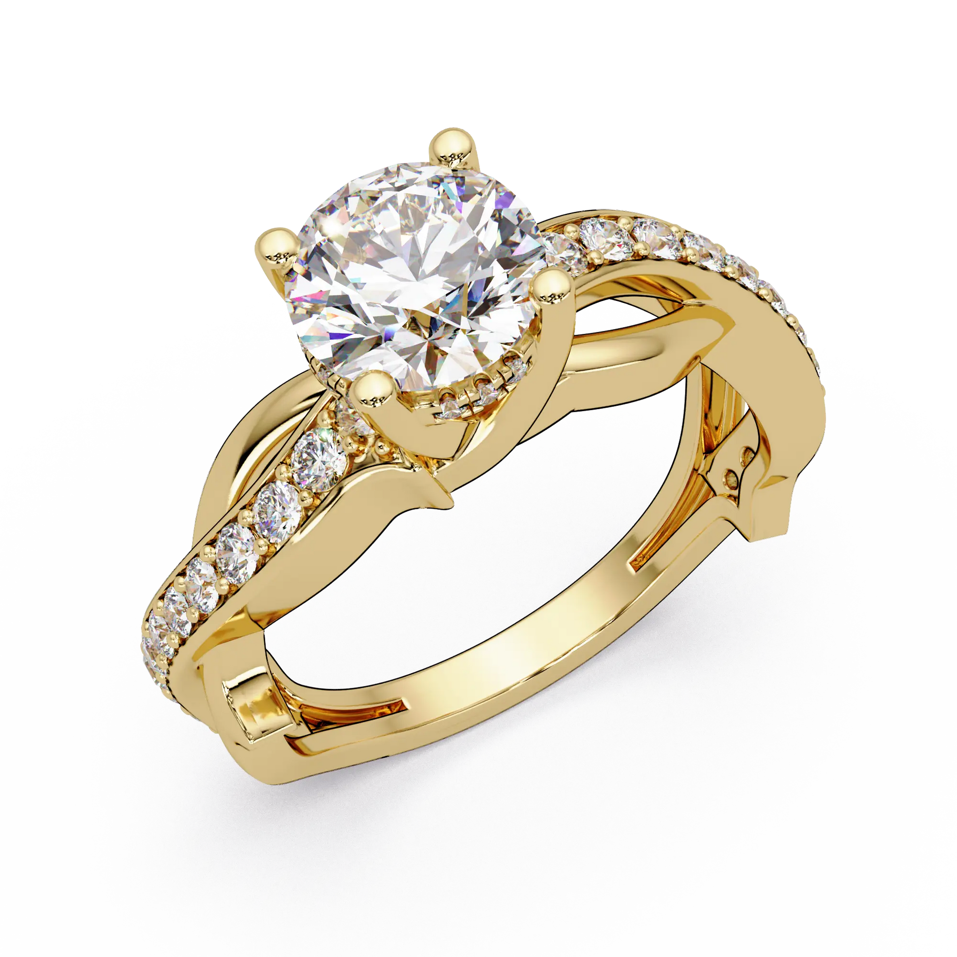 Round Diamond Engagement Ring - Twisted Infinity Pavé Gold Ring