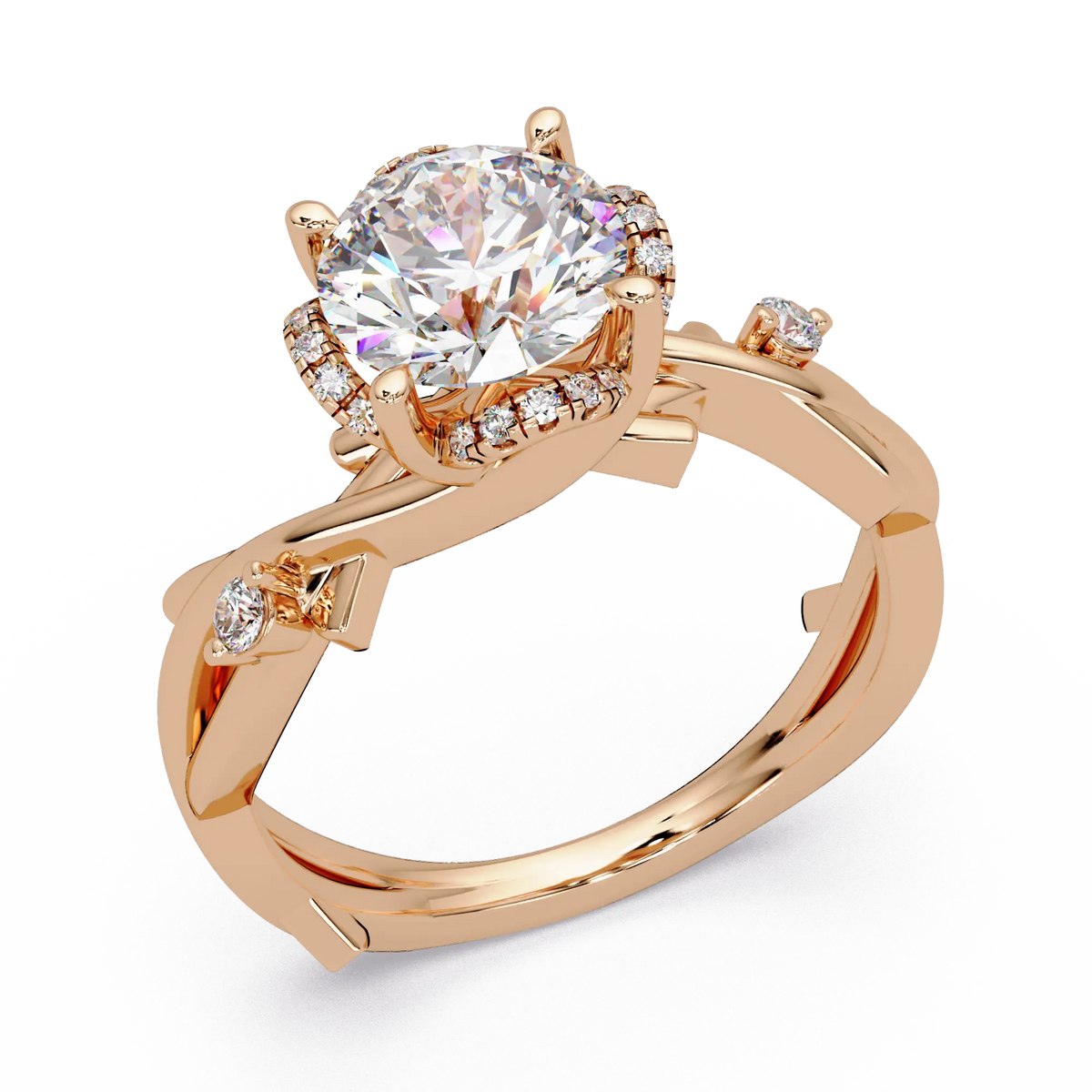 Round Lab Grown Diamond Engagement Ring with Twisted Accent Band