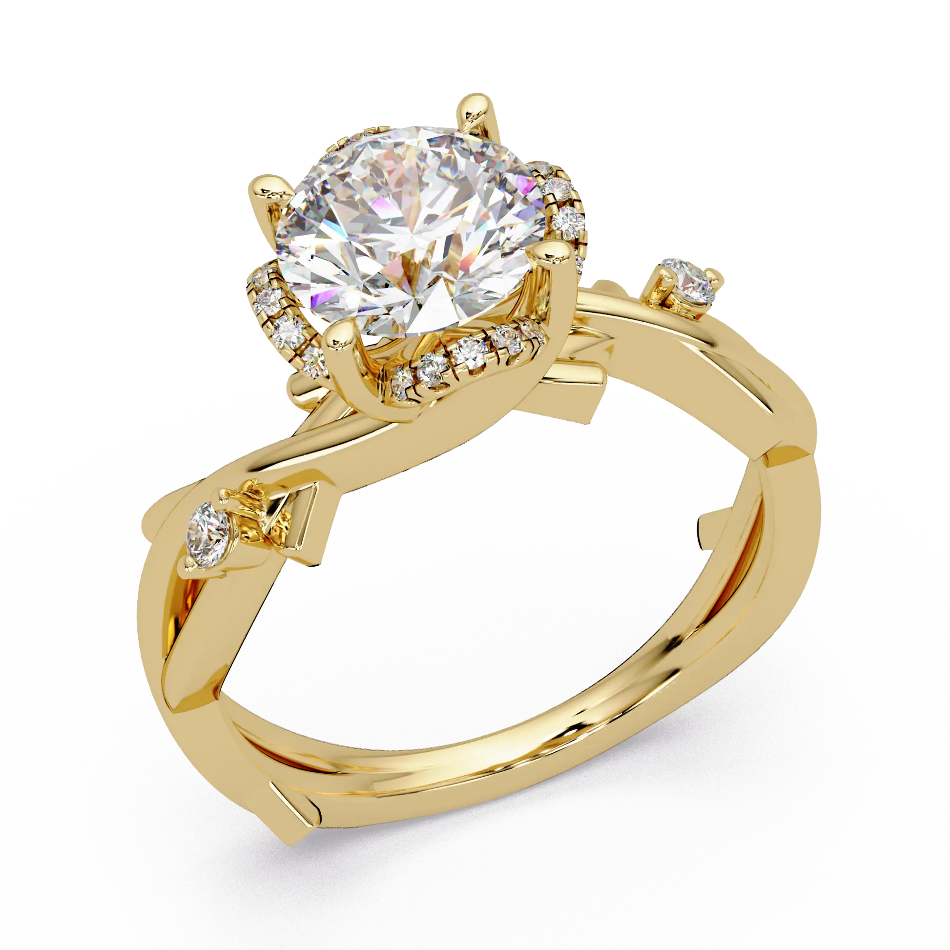 Round Lab Grown Diamond Engagement Ring with Twisted Accent Band