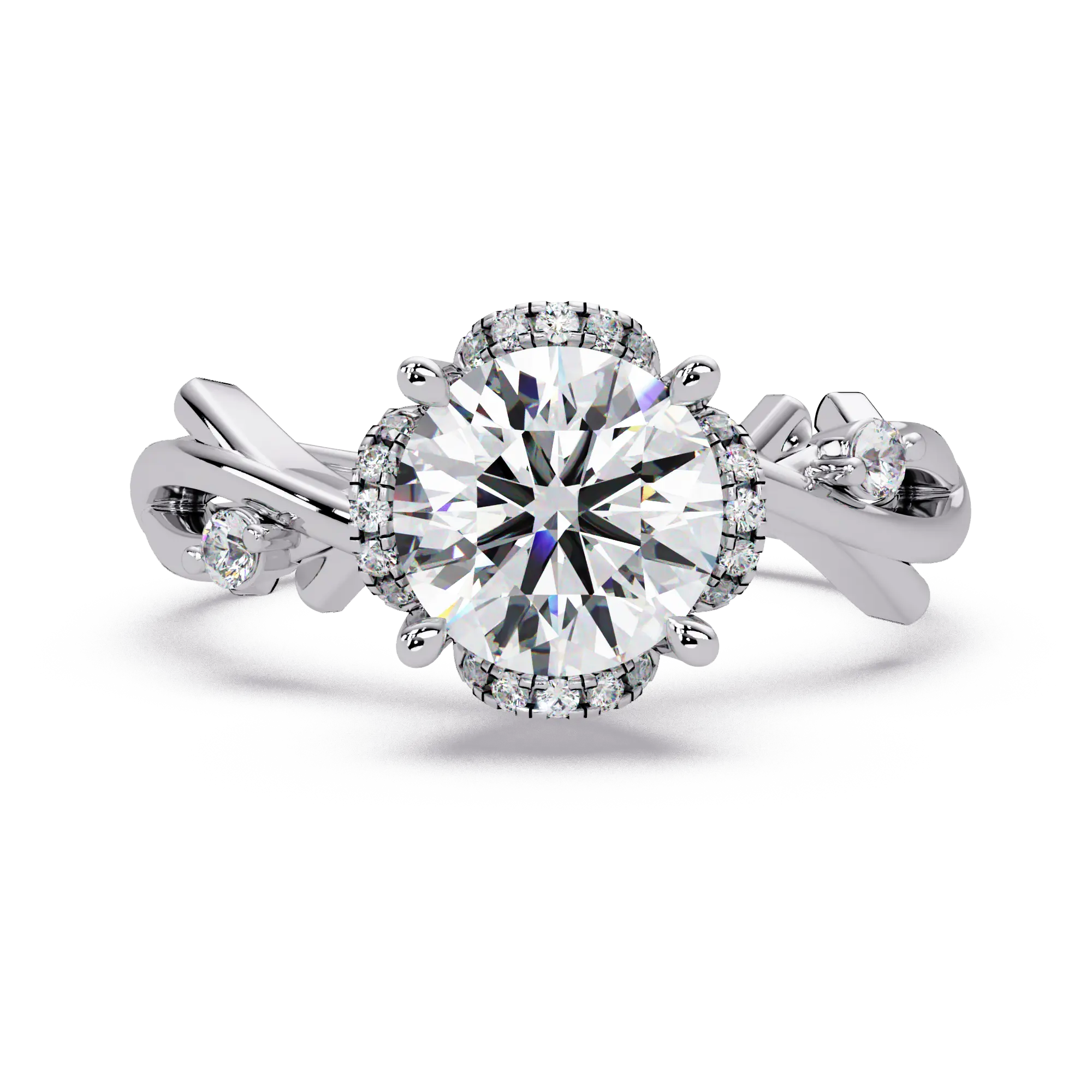 Round Lab Grown Diamond Engagement Ring with Twisted Accent Band