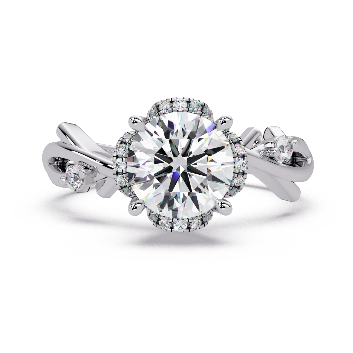 Round Lab Grown Diamond Engagement Ring with Twisted Accent Band