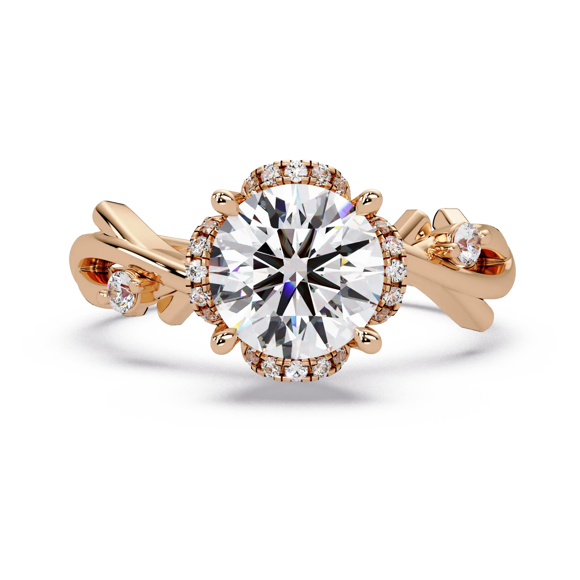 Round Lab Grown Diamond Engagement Ring with Twisted Accent Band