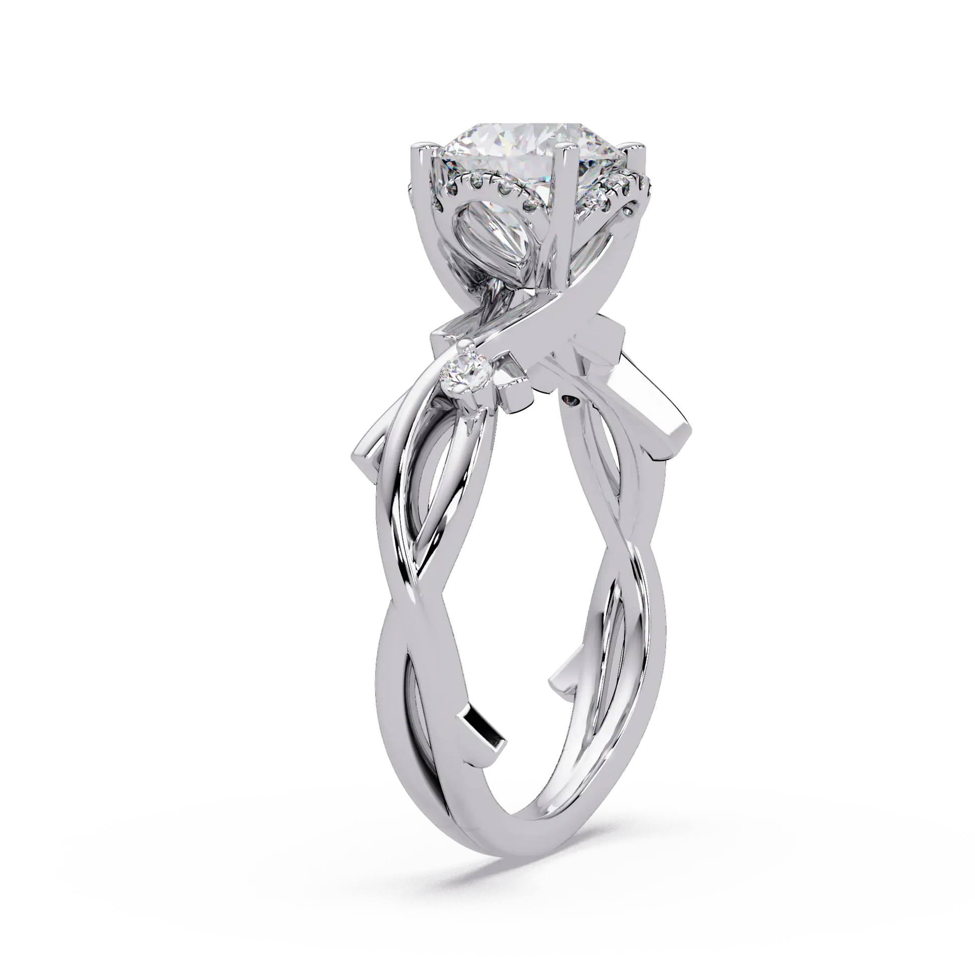 Round Lab Grown Diamond Engagement Ring with Twisted Accent Band