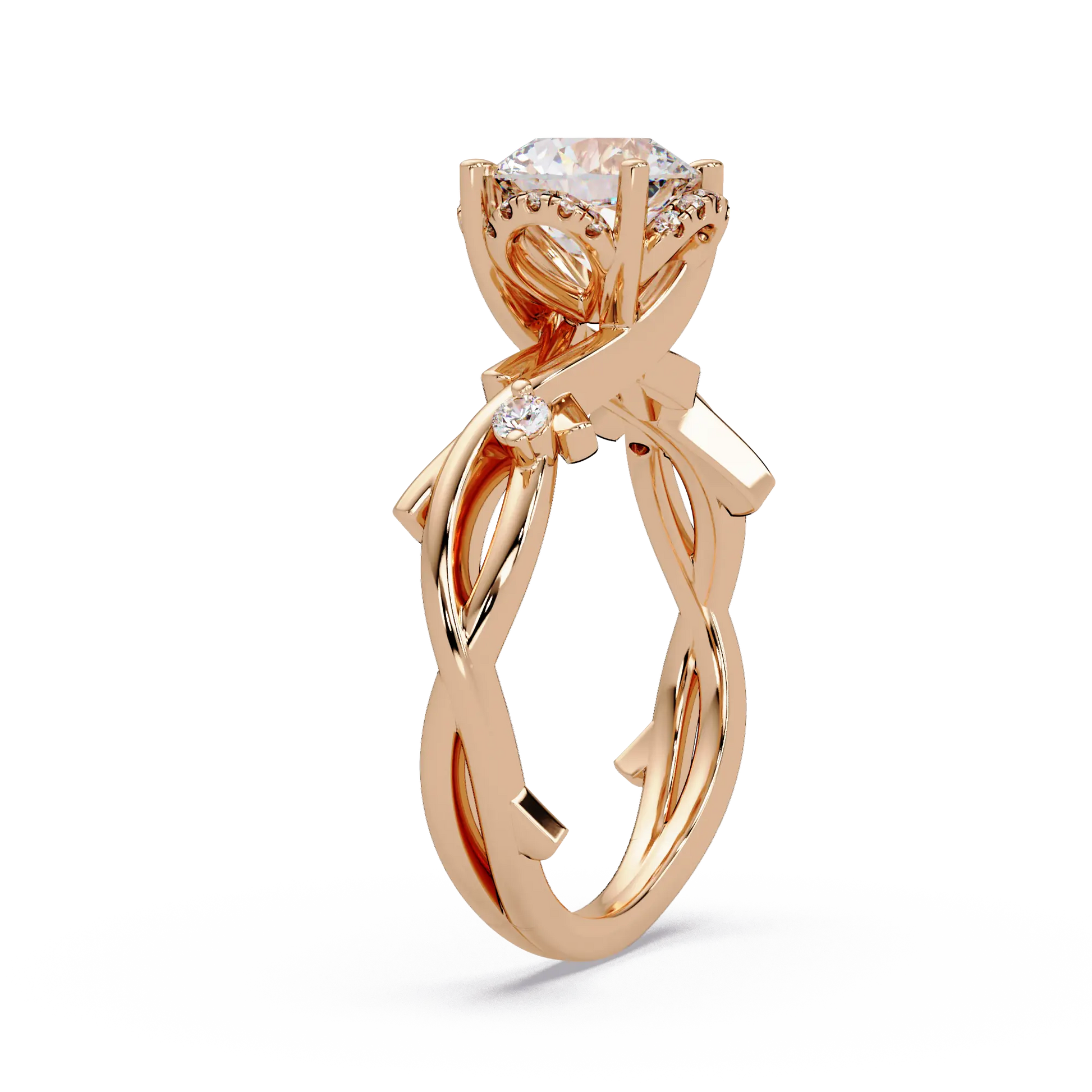 Round Lab Grown Diamond Engagement Ring with Twisted Accent Band