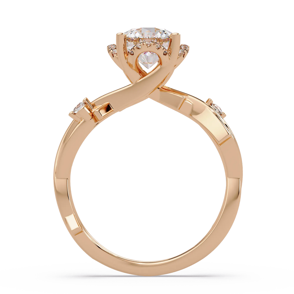 Round Lab Grown Diamond Engagement Ring with Twisted Accent Band