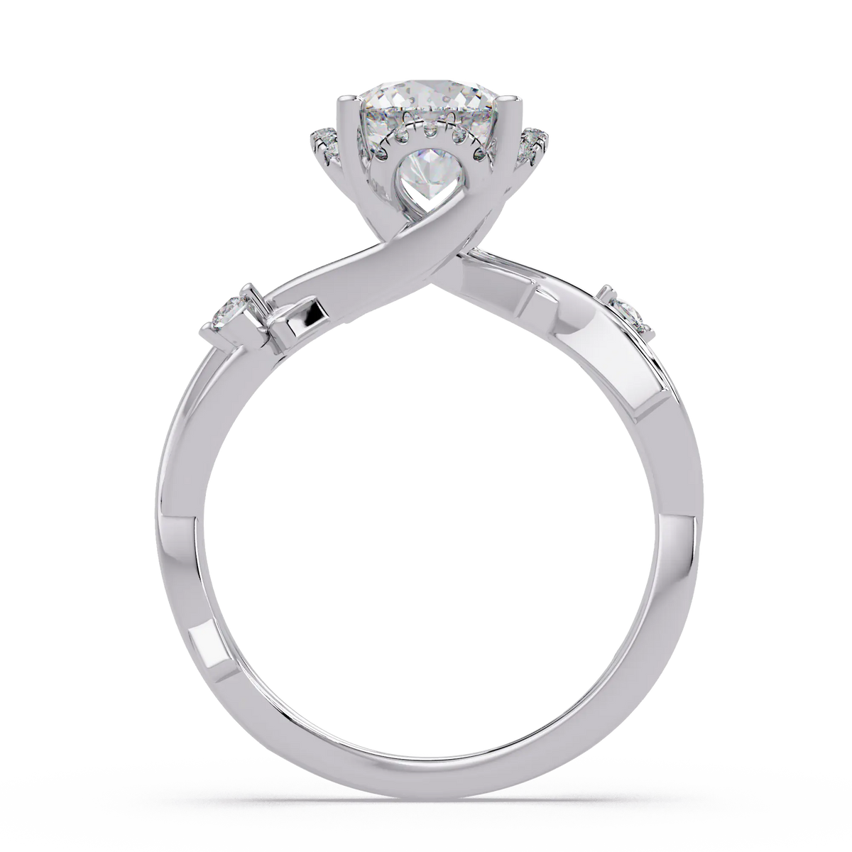 Round Lab Grown Diamond Engagement Ring with Twisted Accent Band